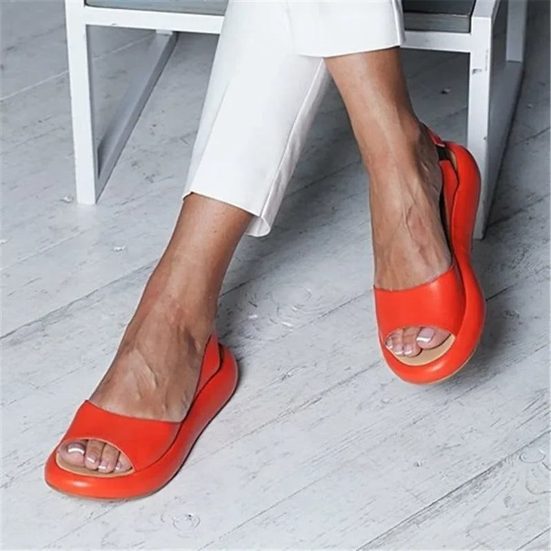 Women's open-toe platform sandals with elastic heel strap, lightweight urban summer style