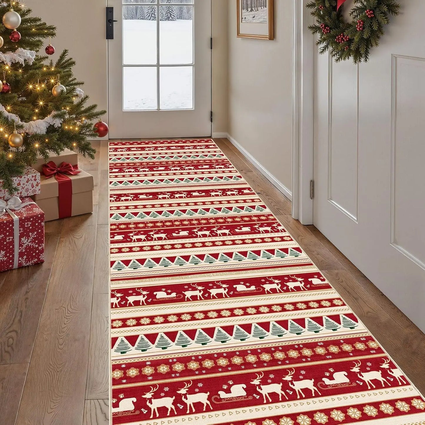 Washable Moroccan geometric boho farmhouse indoor rug, non-slip design for bedrooms and dining areas