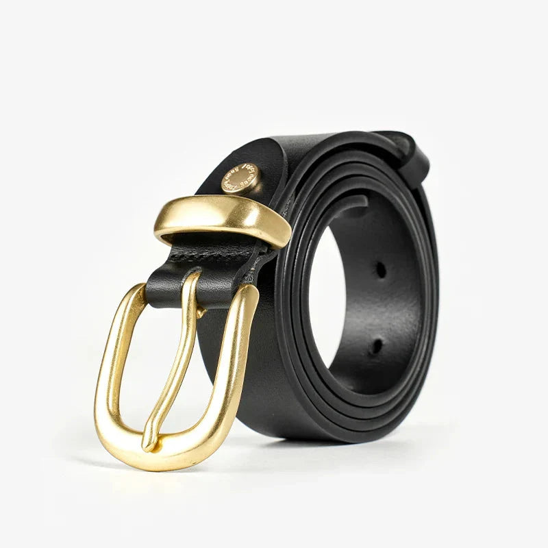 Women's brown leather belt adjustable buckle classic style all-day comfort versatile accessory