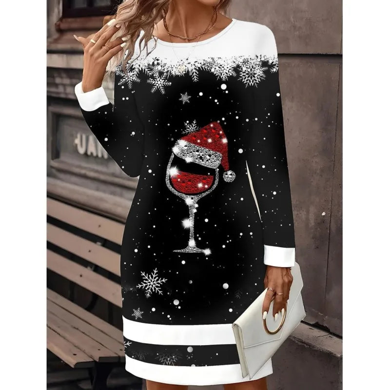Ashley women's red Christmas sweater dress snowman print festive holiday silhouette knit pullover