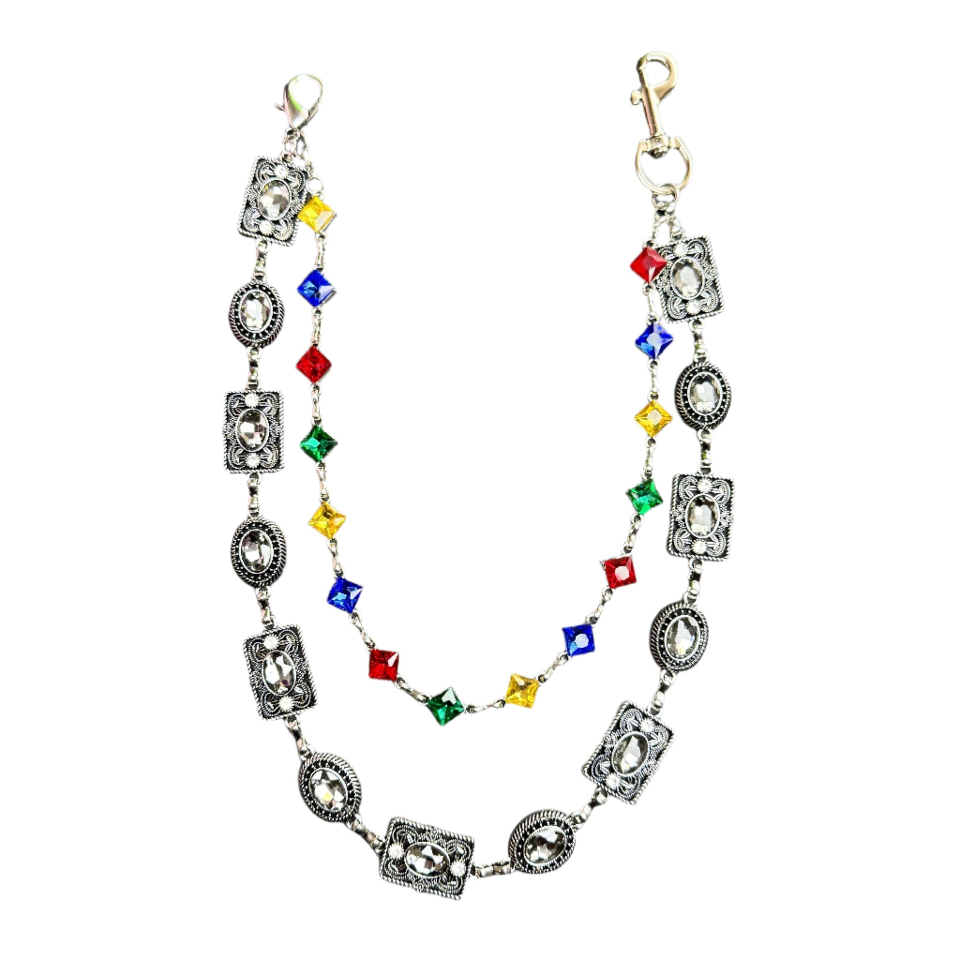 Aura Gem wallet chain with luminous agate gemstones, bold unisex fashion accessory