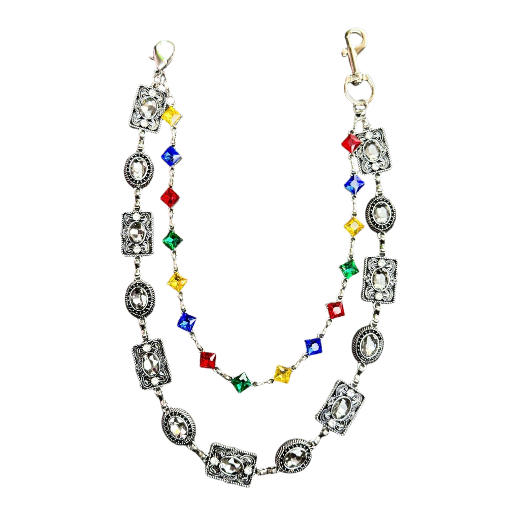 Aura Gem wallet chain with luminous agate gemstones, bold unisex fashion accessory