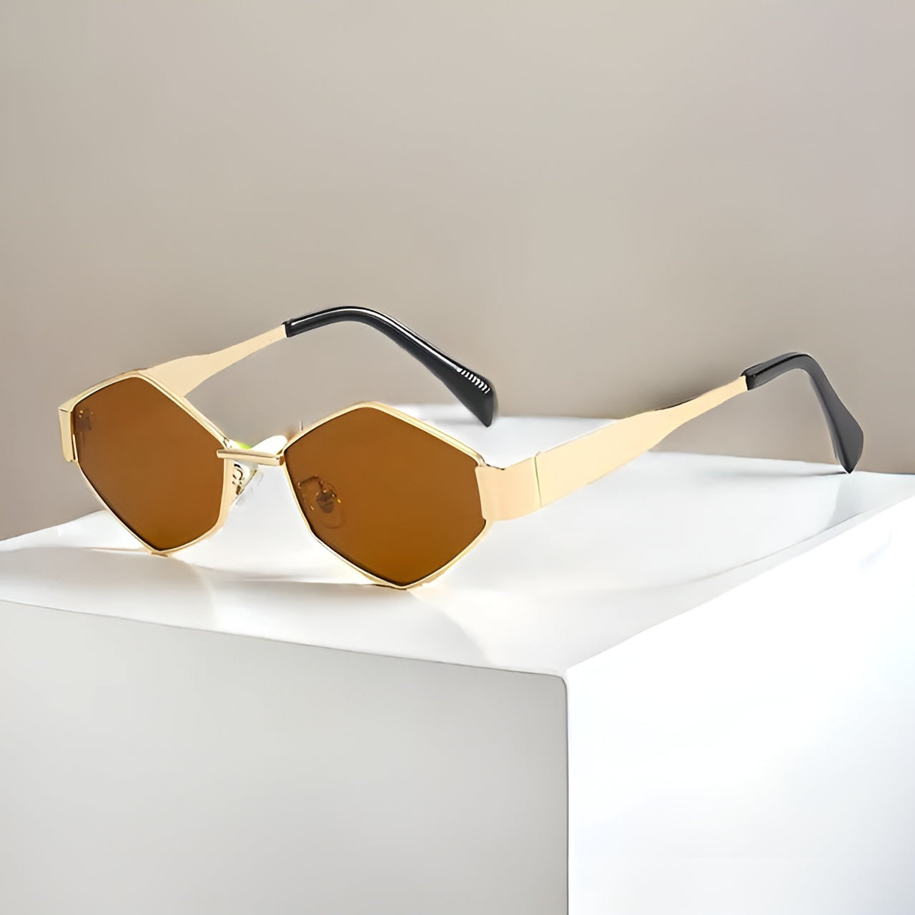 Gianna bold geometric sunglasses wide gold accent frame UV protection for fashion-forward women