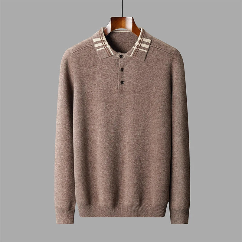 Benjamin men's winter navy classic knit polo sweater with structured neckline for cold-season wear