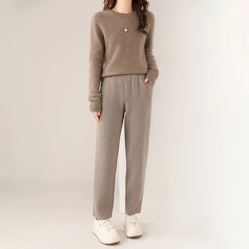 Mileena women's 100% wool pants modern silhouette cashmere-lined premium warmth breathable comfort