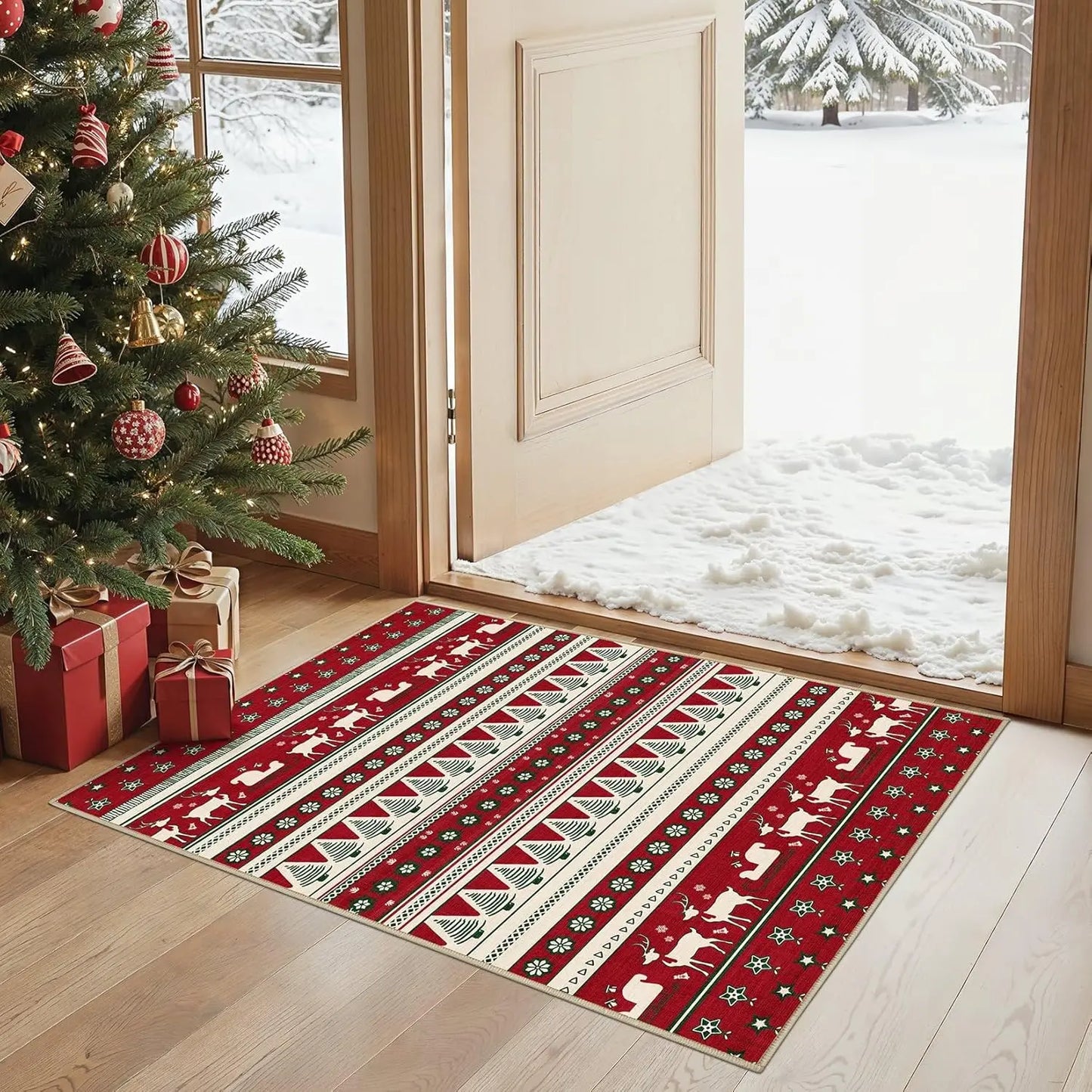 Washable Moroccan geometric boho farmhouse indoor rug, non-slip, ideal for bedrooms and dining areas