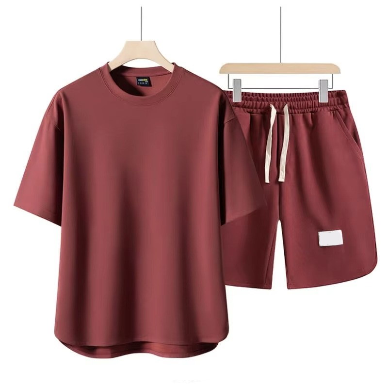 Men's breathable two-piece streetwear set loose-fit short sleeve shirt and matching shorts summer outfit