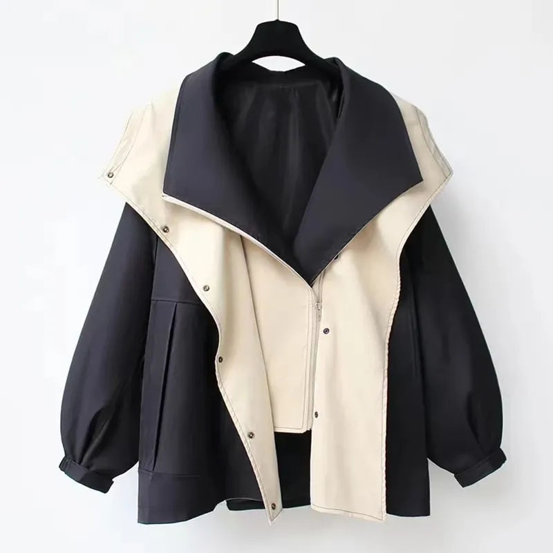 Two-tone oversized lightweight jacket wide draped collar adjustable sleeves modern relaxed fit women