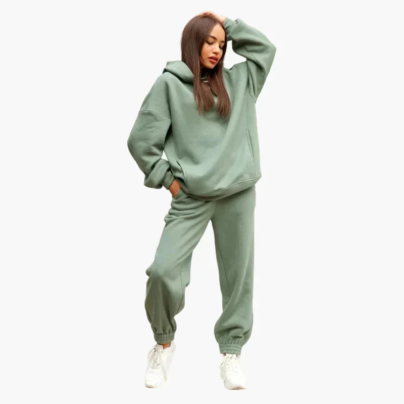 Women's oversized hoodie jogger set in casual street style with relaxed loose fit two-piece matching