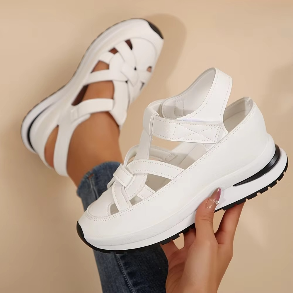Women's open-toe slip-on PU sandals lightweight cushioned comfort breathable daily walking flatform
