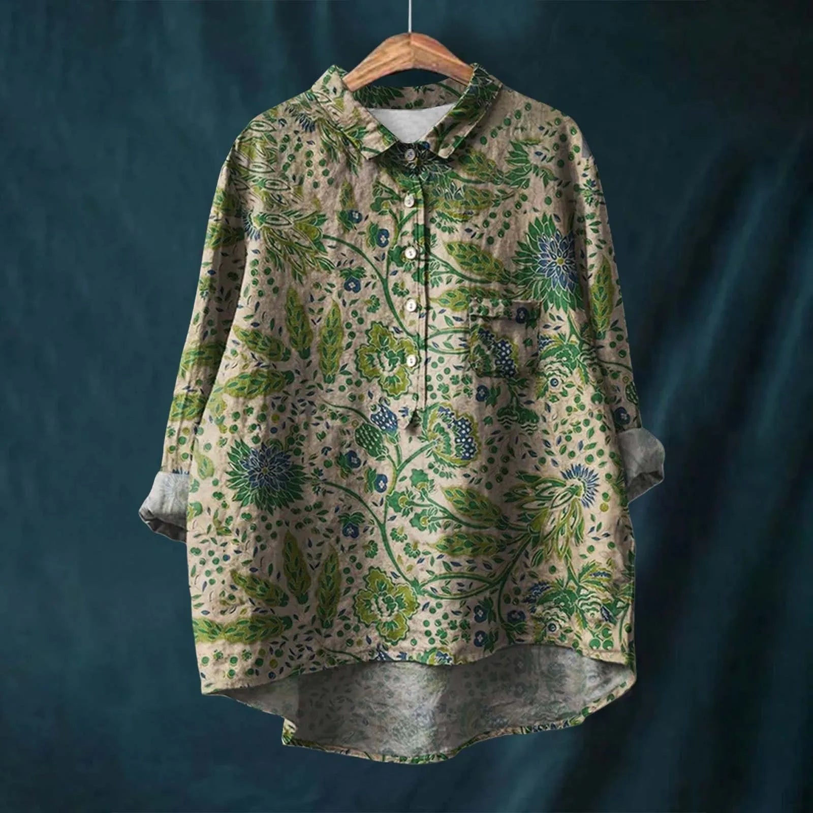 Women's relaxed fit botanical floral shirt breathable polyester high-low hem all-season chic