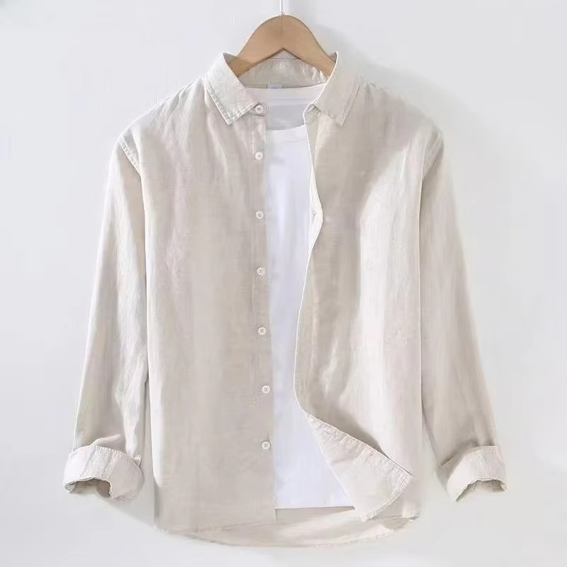 Men's lightweight cotton linen long sleeve shirt, relaxed breathable fit for versatile everyday casual style