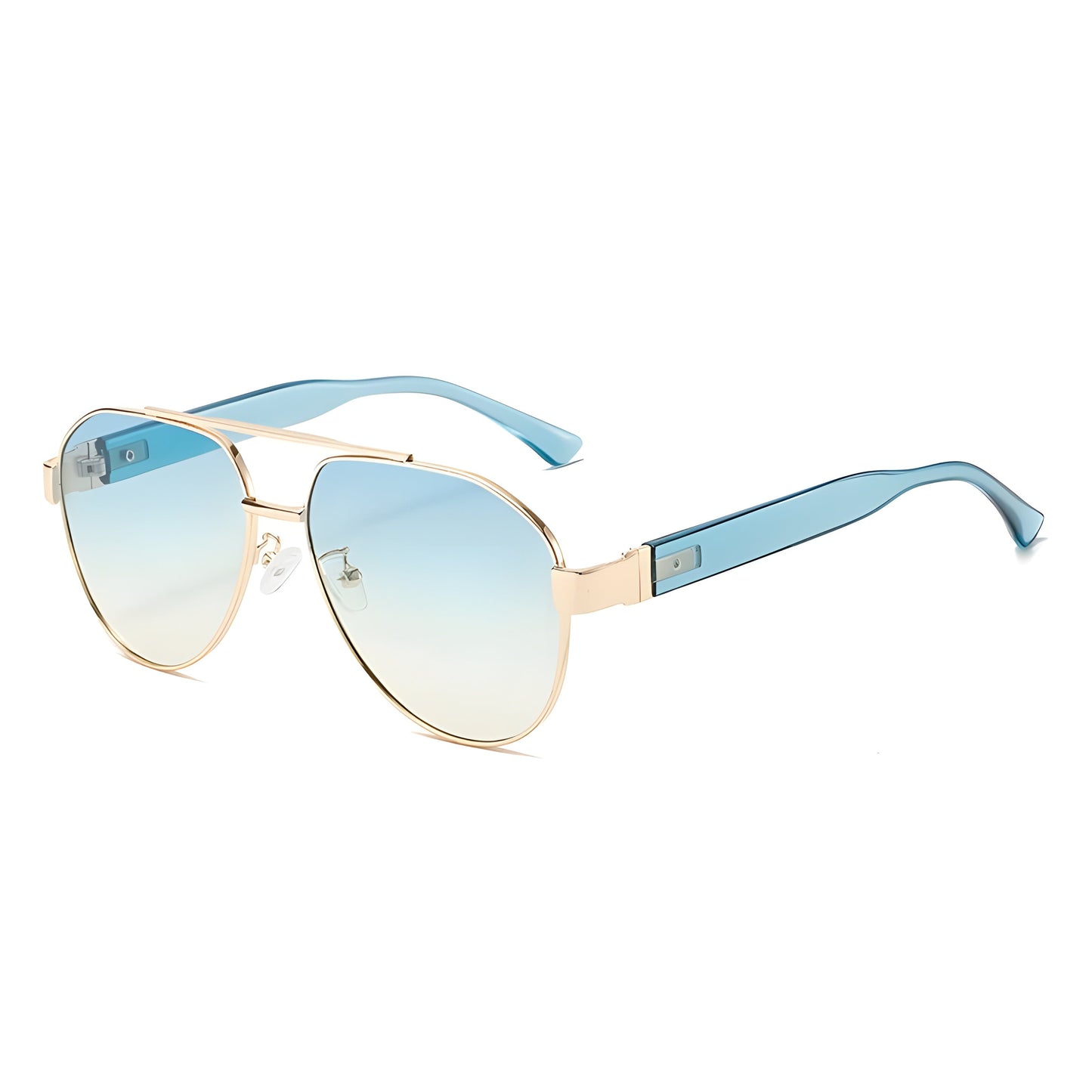 Unisex pilot aviator sunglasses gold double bridge black temples gradient UV400 lenses