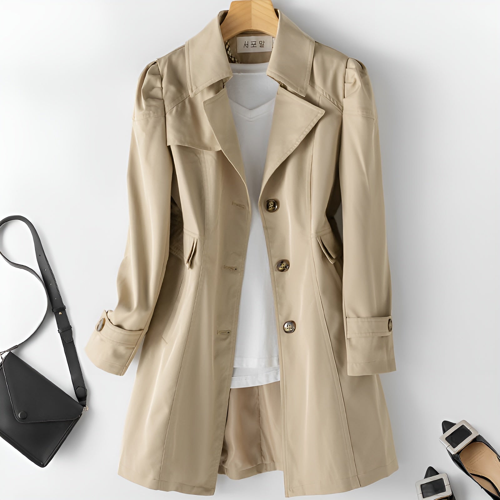 Clara women's tailored long sleeve trench coat structured silhouette for work and everyday sophistication