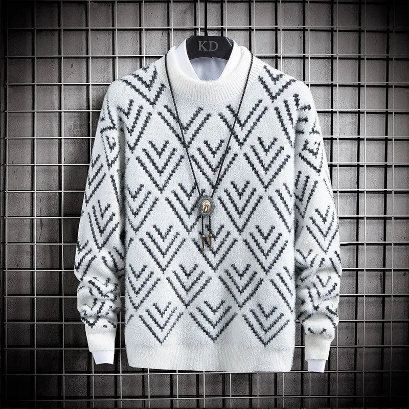 Cream chevron knit sweater unisex crew neck mid-weight soft texture everyday essential