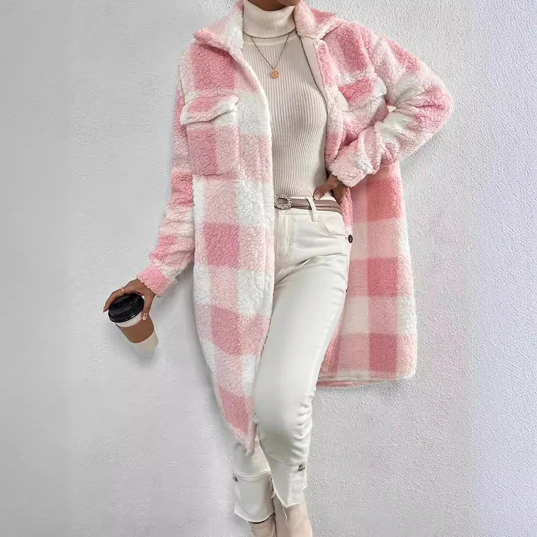 Women's plaid wool blend coat elegant tailored cut subtle check pattern cozy chic everyday warmth