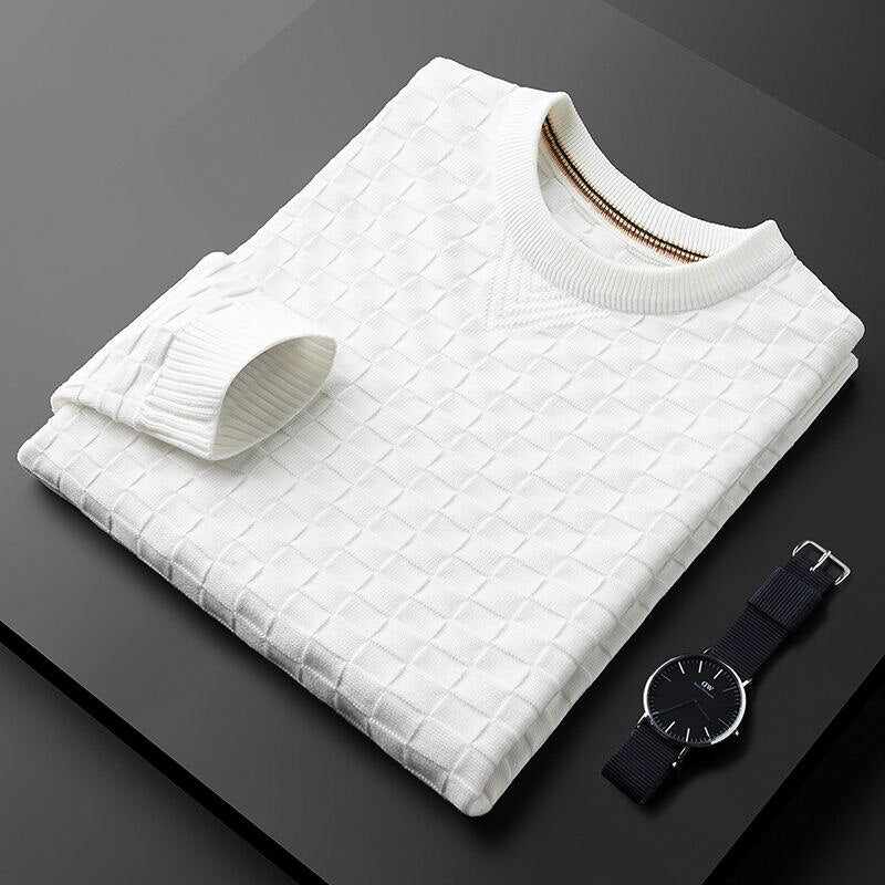 Men's autumn waffle knit crew neck sweater casual versatile everyday warmth textured premium feel