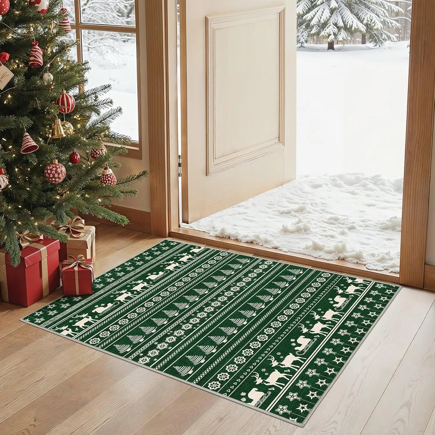 Washable Moroccan geometric boho farmhouse indoor rug, non-slip, for bedrooms and dining areas