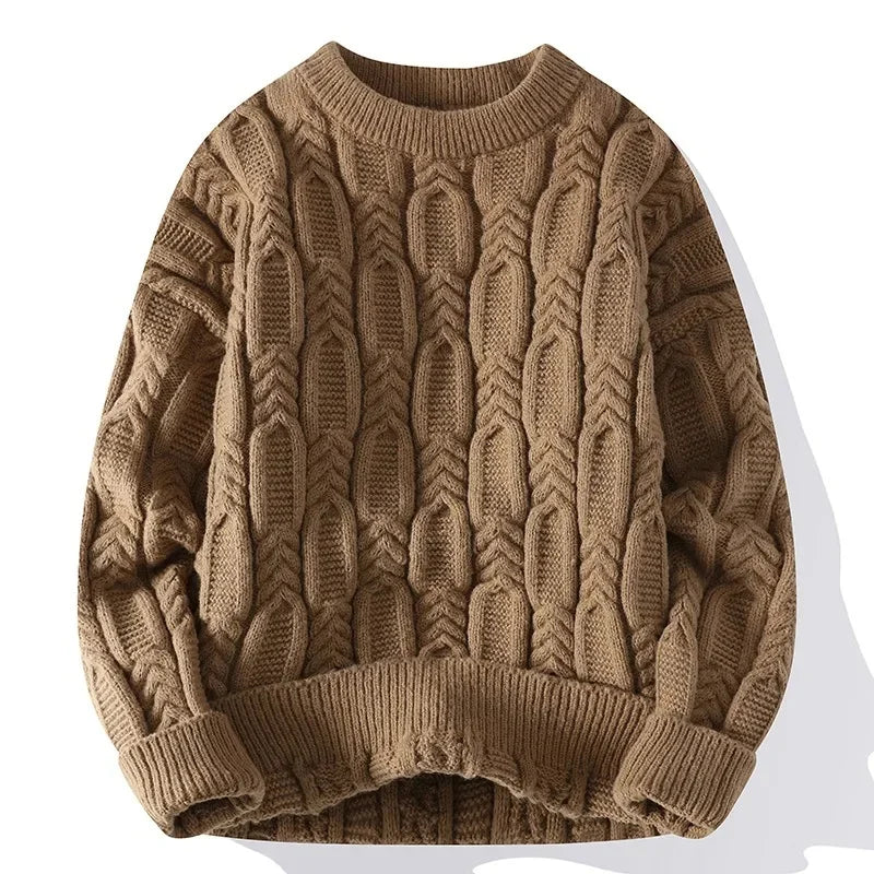 Unisex cable knit crewneck sweater thick textured pattern warm cozy easy-layer style