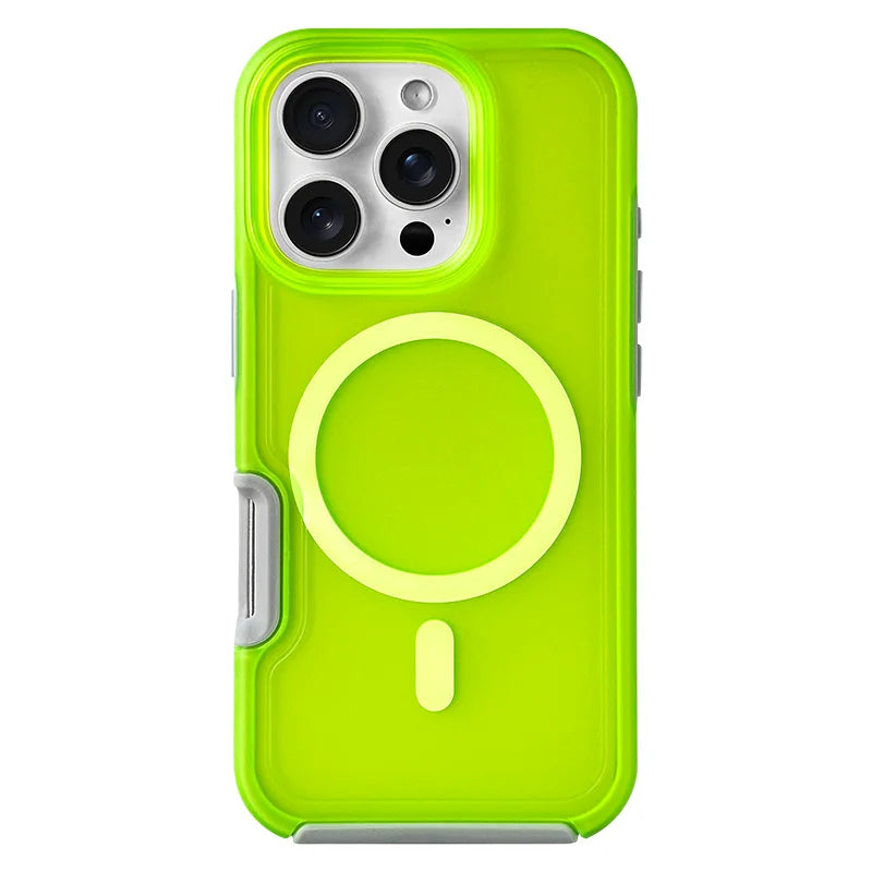 Neon iPhone case magnetic grip shockproof shell non-slip wireless charging compatible