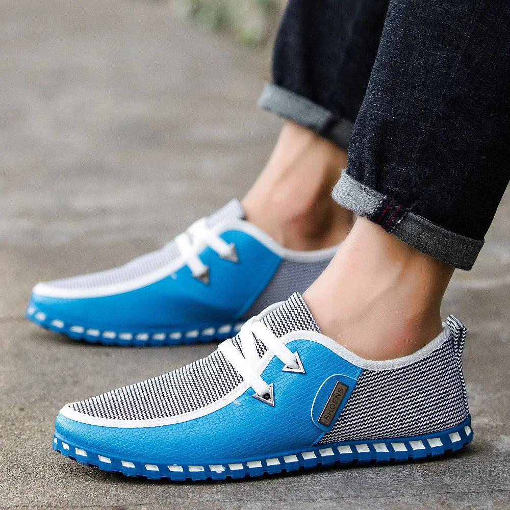 White leather sneakers with ventilated woven upper and orthopedic arch support for all-day comfort