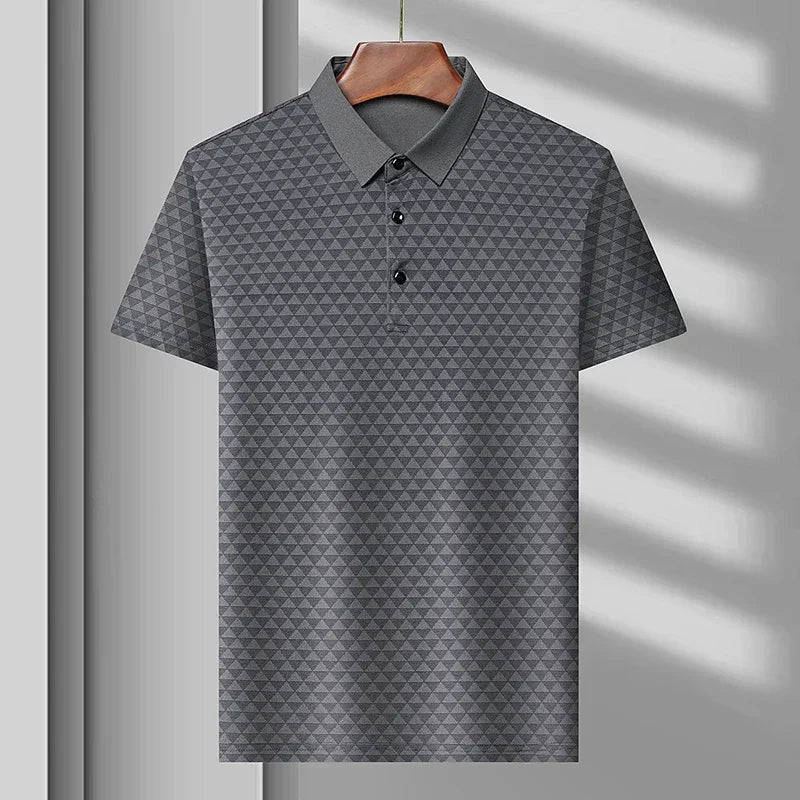 Men's Palmer ice silk performance polo shirt with moisture-wicking fabric and striking geometric pattern