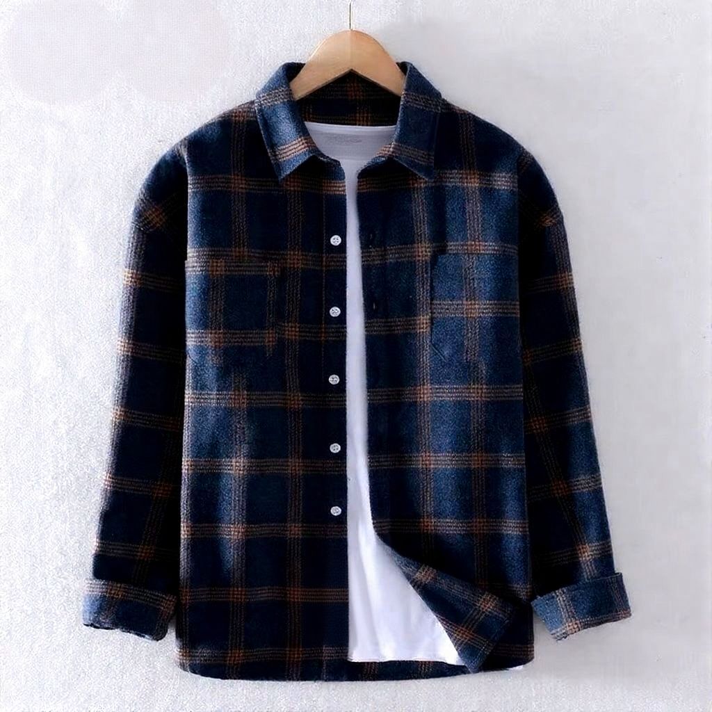 Men's brushed plaid flannel shirt soft cotton cozy button-down long sleeve fall winter warmth