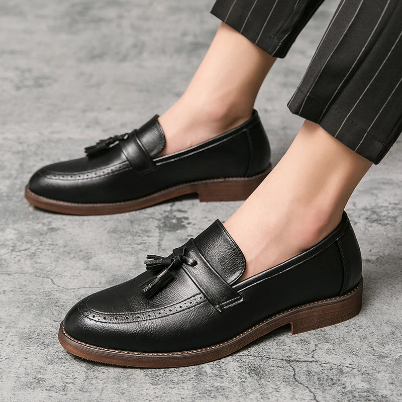 Hamilton tassel loafer men pointed-toe vegan leather dress shoe with classic tassel accent