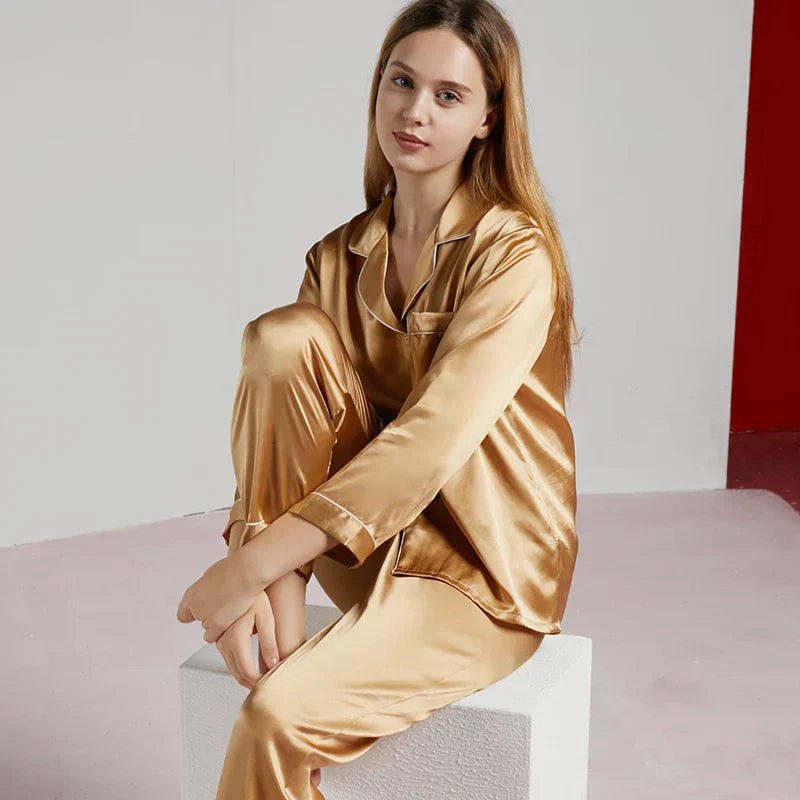 Black pure silk women's pajama set loose fit sleepwear with elegant natural drape luxury comfort