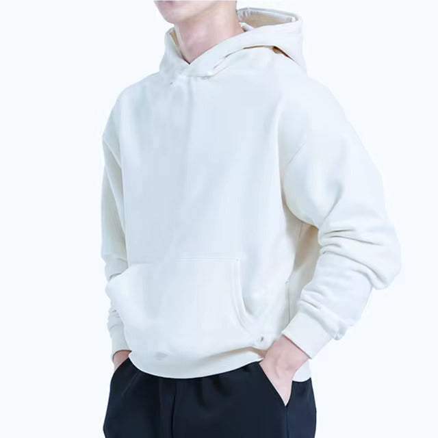 Men's casual loose fit cotton hoodie sweatshirt in neutral tone with breathable fabric for everyday comfort