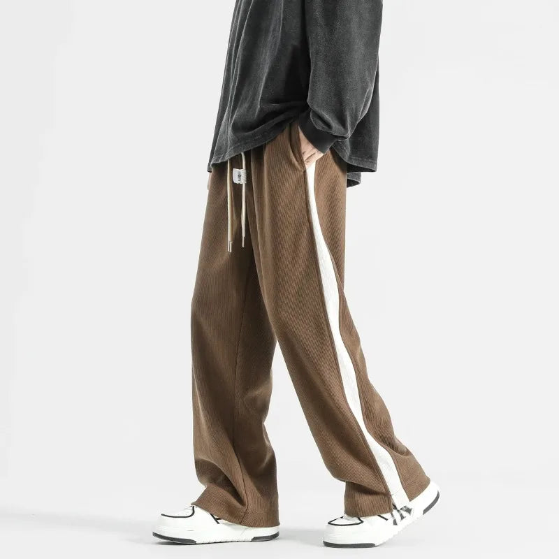 Men's velvet corduroy wide-leg joggers high rise drawstring waist relaxed fit premium comfort
