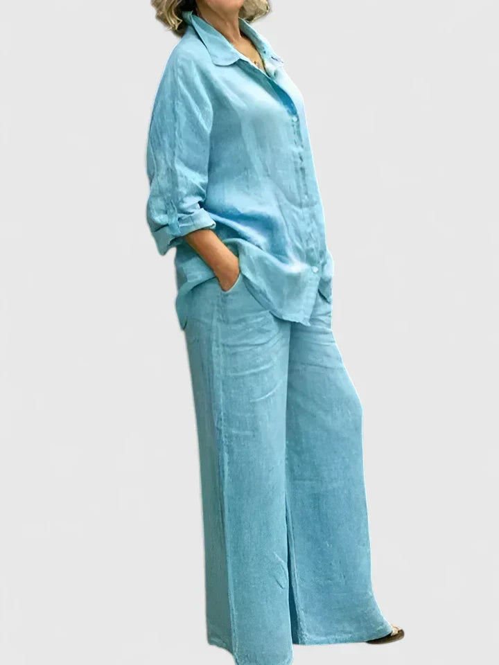 Roslyn | Women's Button-Down Shirt Set Wide Leg Pants Two-Piece