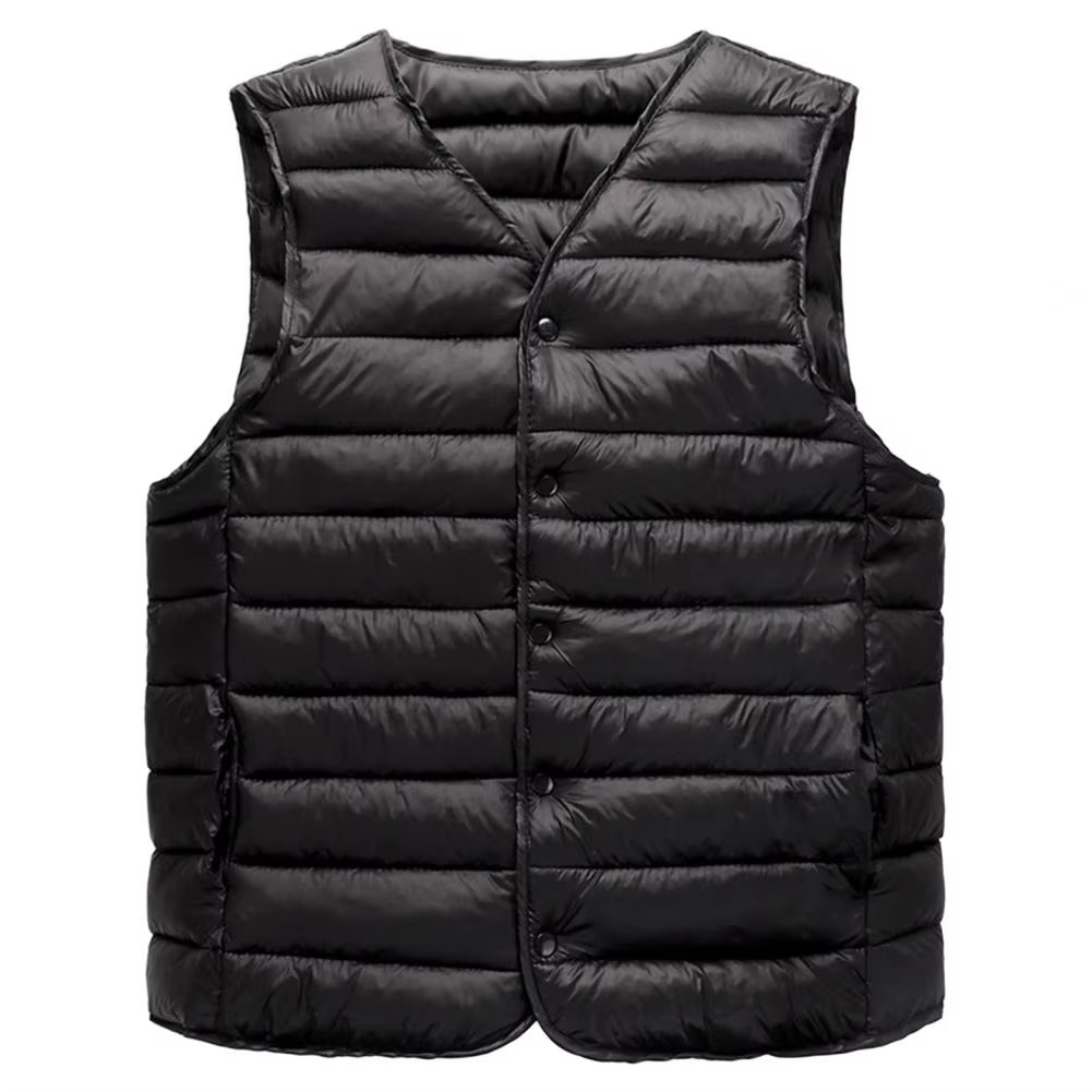 Men's lightweight padded V-neck vest with side pockets, sleeveless waistcoat for casual office wear