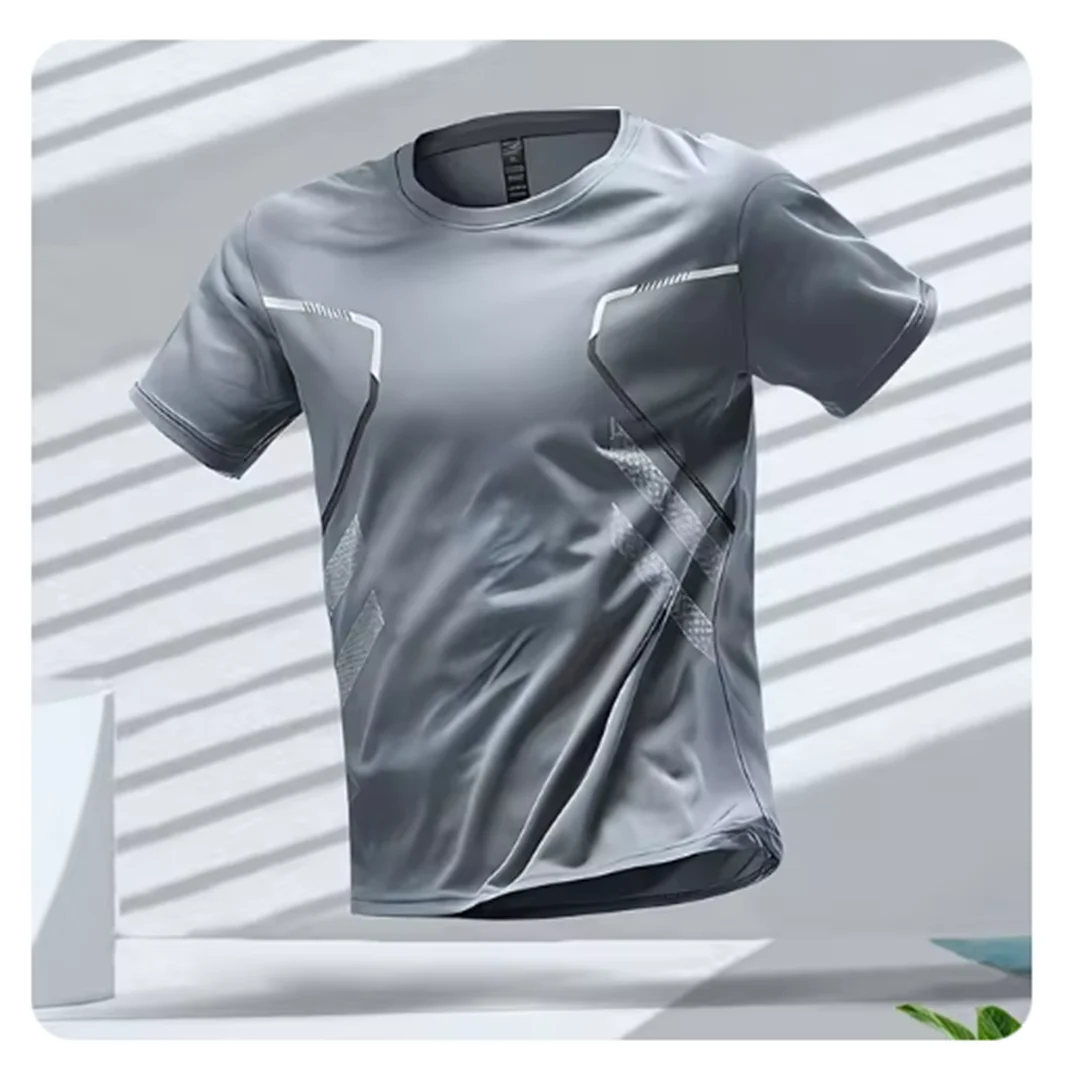 Men's light blue ice silk sport tee moisture-wicking breathable slim-fit running training shirt
