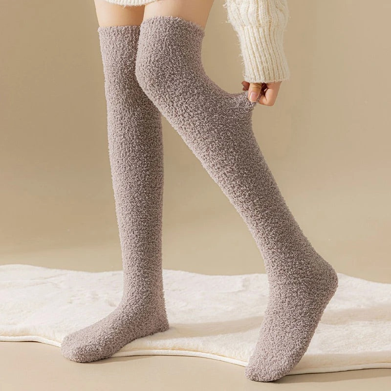 Women's fleece knee-high socks soft thermal form-fitting design for snug everyday comfort