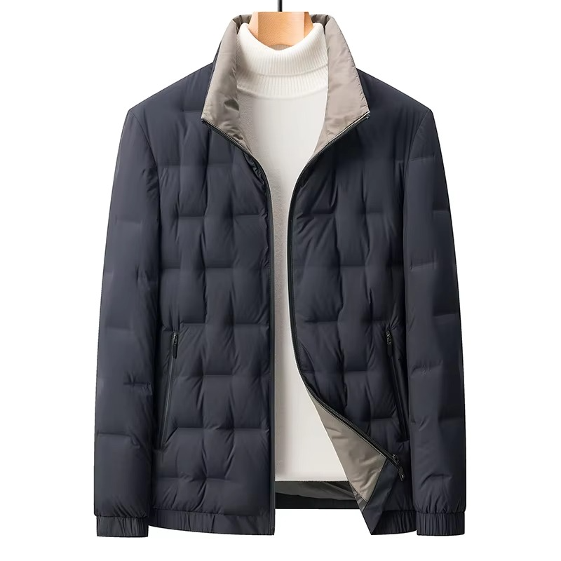 Men's slim fit goose down jacket stand collar lightweight insulated business style coat