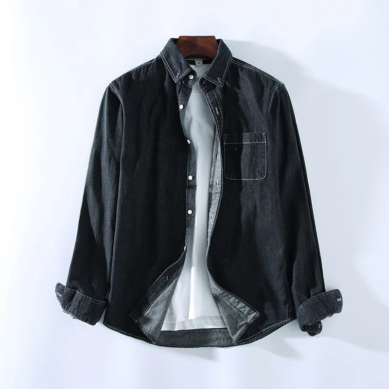 Vaden unisex blue denim shirt 100% cotton relaxed fit with classic button-front design