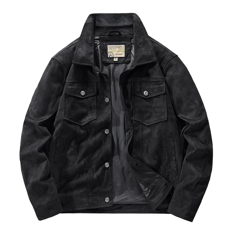 Men's premium suede jacket rugged style with turn-down collar and front chest pockets