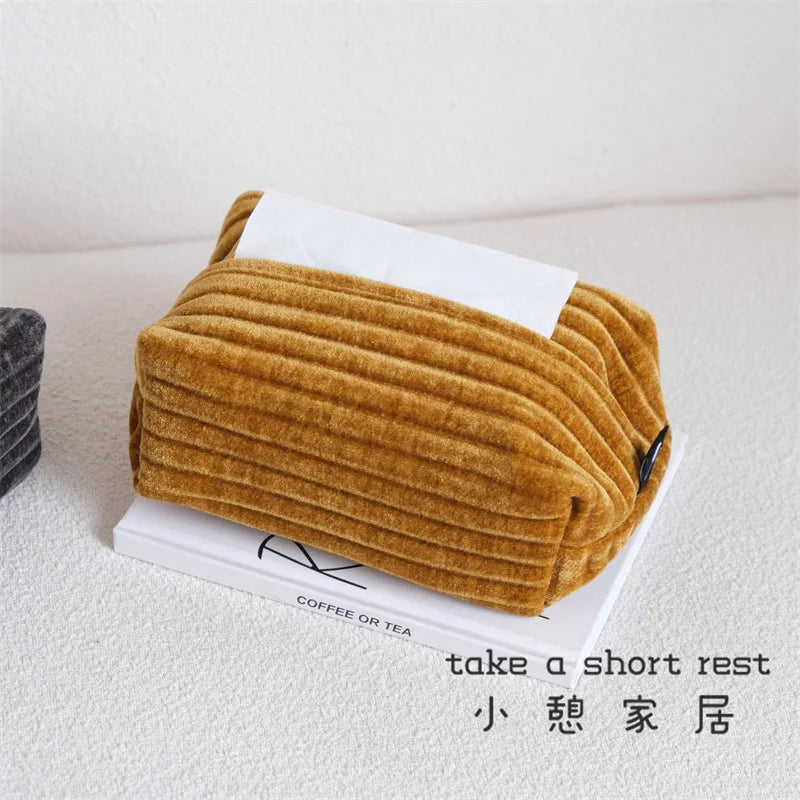 UrbannVibe jacquard corduroy tissue box cover with plush textured nap for living room bedroom decor