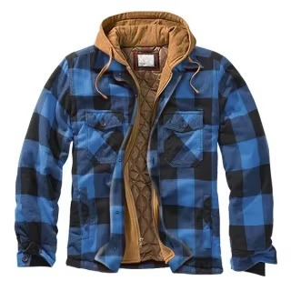 Men's patchwork checkered hooded jacket thick cotton coat American flag design casual fit