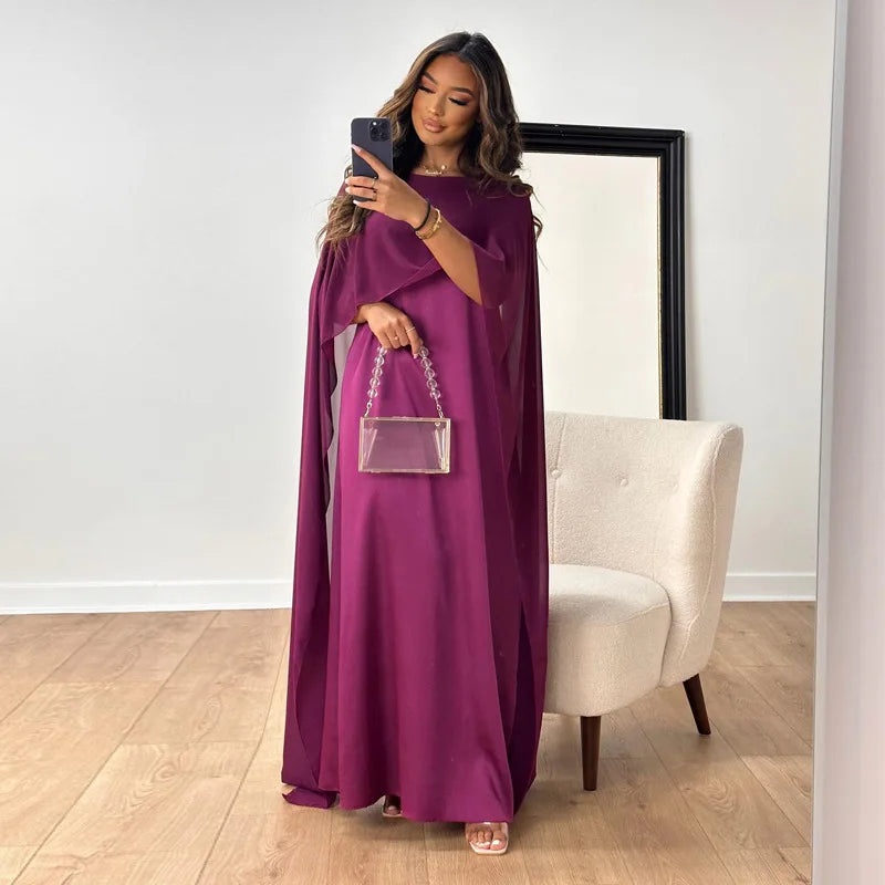 Women's ivory satin maxi dress flowing silhouette with noble shine for formal occasions