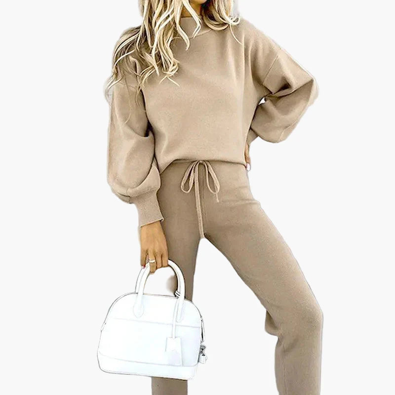 Women's casual two-piece set featuring wide-leg pants and long-sleeve shirt in relaxed streetwear fit