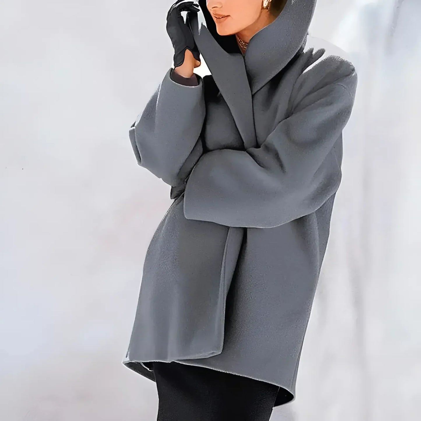 Women's oversized winter trench coat with draped collar, relaxed fit for modern everyday style