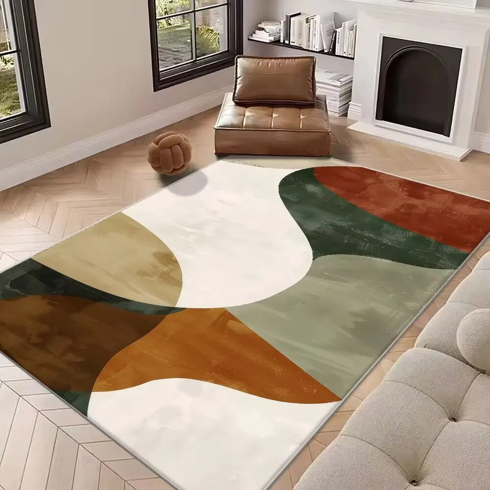 Modern abstract large area rug non-slip washable durable for kids pets living room mat