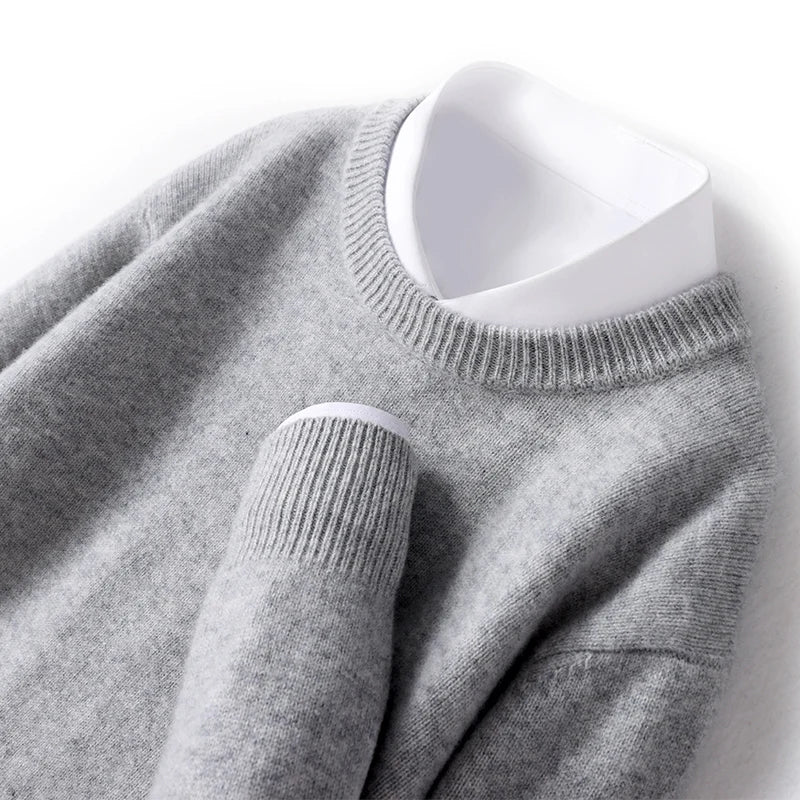 Men's merino wool crew neck pullover, classic regular fit, soft breathable warmth for everyday style
