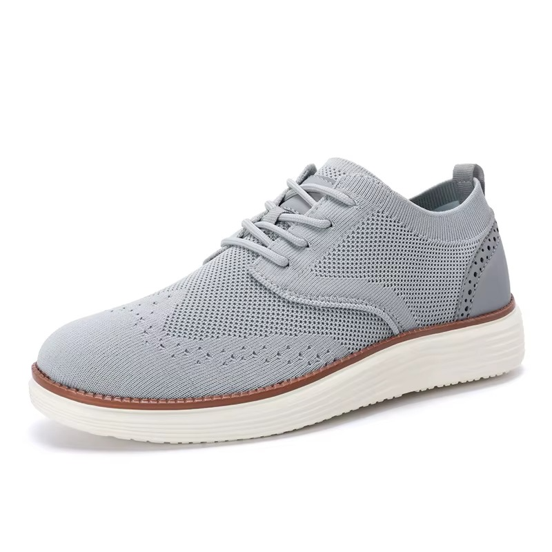 Men's lightweight breathable mesh walking sneakers in neutral tones with synthetic overlay support