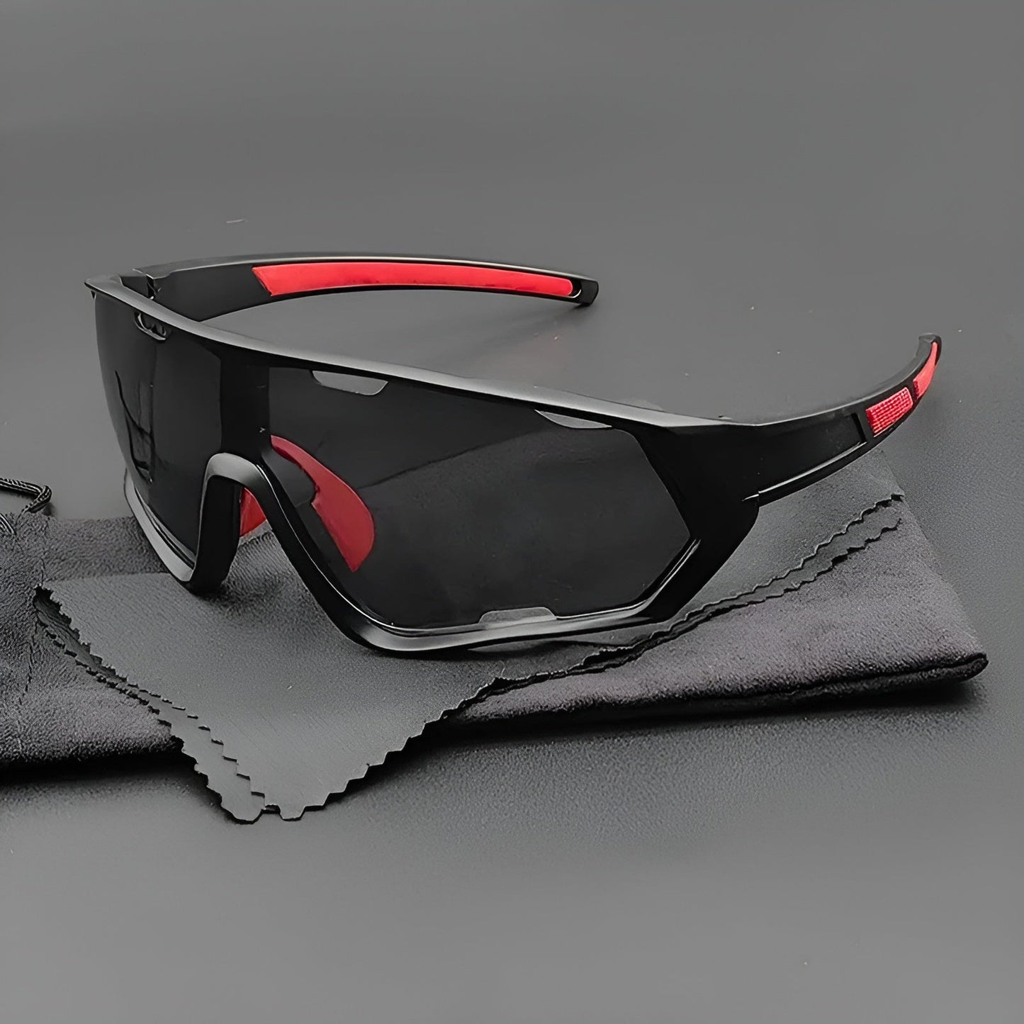 Peak View sport sunglasses with polycarbonate lenses, non-slip nose pad, lightweight wraparound frame