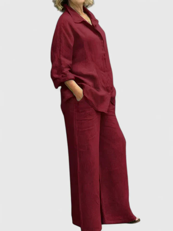 Roslyn | Women's Button-Down Shirt Set Wide Leg Pants Two-Piece