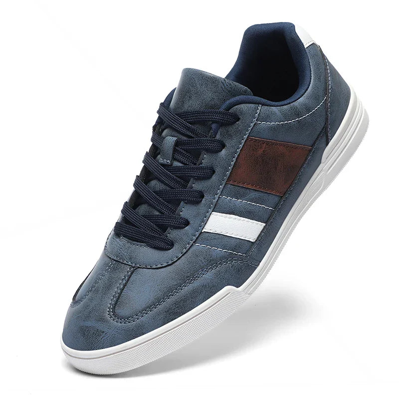Vintage fade synthetic leather sneakers wide toe smart casual white accents secure fit classic style