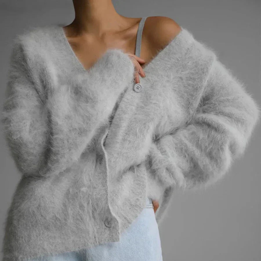 Women's ultra-soft wool blend cardigan, single-breasted weightless layering essential in neutral tone